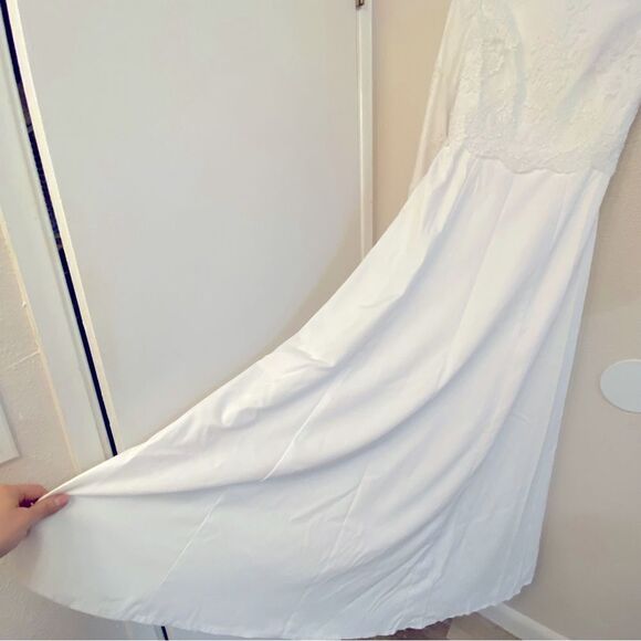 White lace Long Sleeve wedding elopement modest Courthouse LDS Temple dress S - Picture 7 of 14